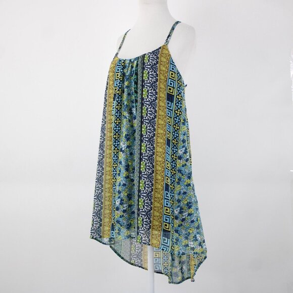Intu Sz M Navy Yellow Multi Color Floral Asymmetrical Lined 100% Polyester Top - Picture 3 of 12